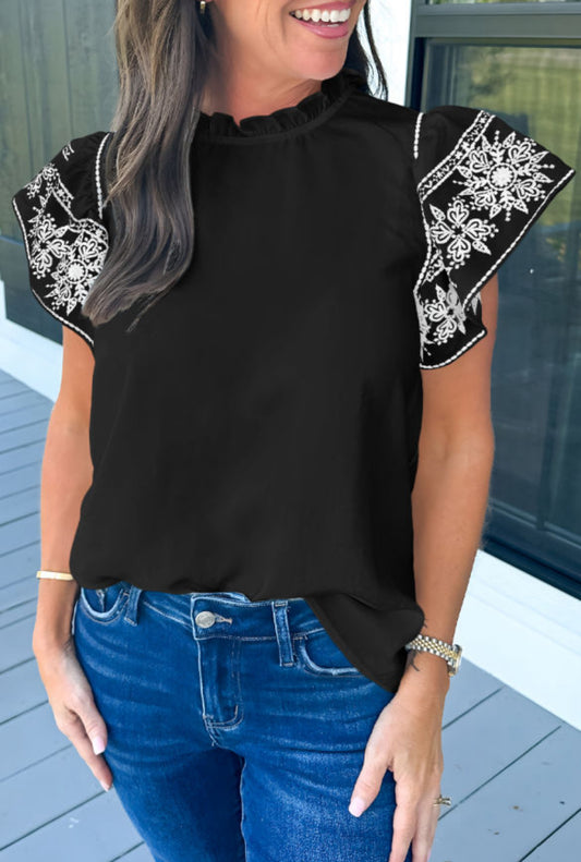 Black embroidered sleeve blouse