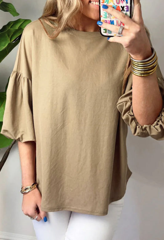 Beige puff sleeve top