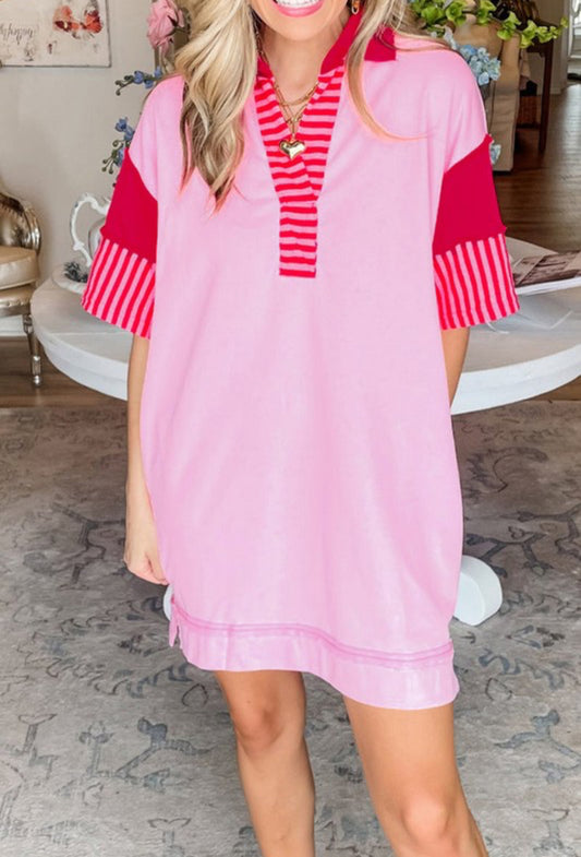 Pink color block stripe dress