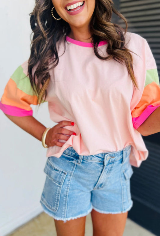 Wide sleeve color block tee