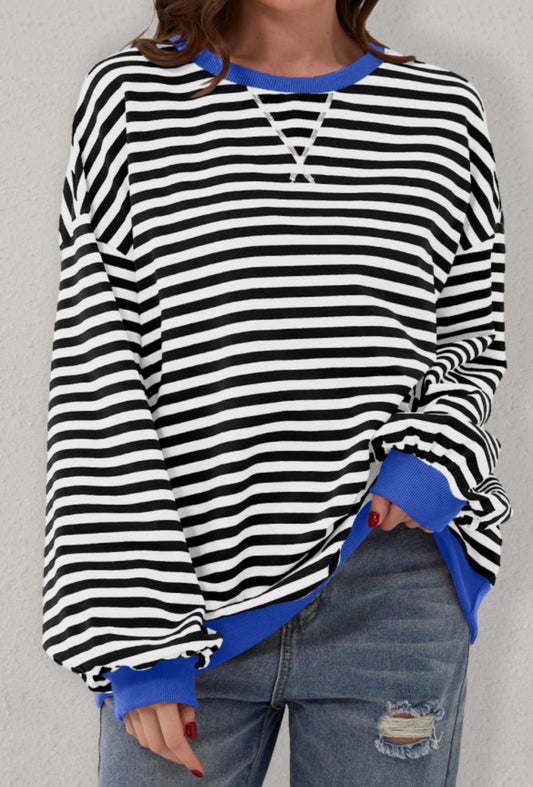 Black striped blue trim sweatshirt