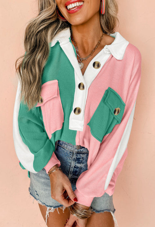 Green & pink color block oversized sweatshirt