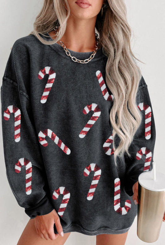 Candy Cane Sequin Patch Sweatshirt