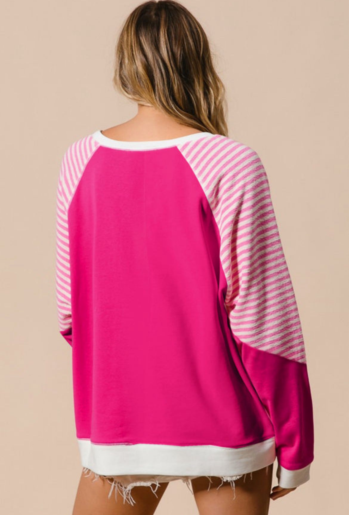 Pink striped patchwork sweatshirt