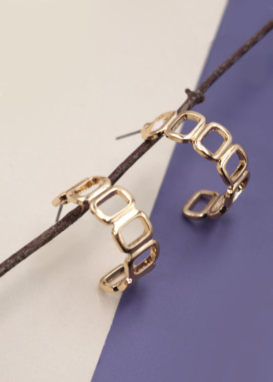 Gold block chain earrings