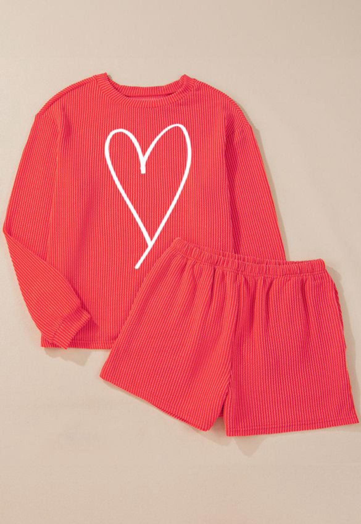 Ribbed short set with heart