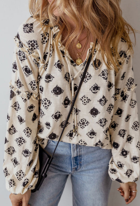 Printed split neck blouse